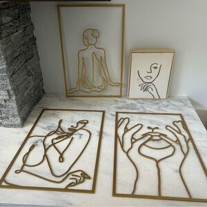 Abstract Line Art Metal Wall Decor - Gold